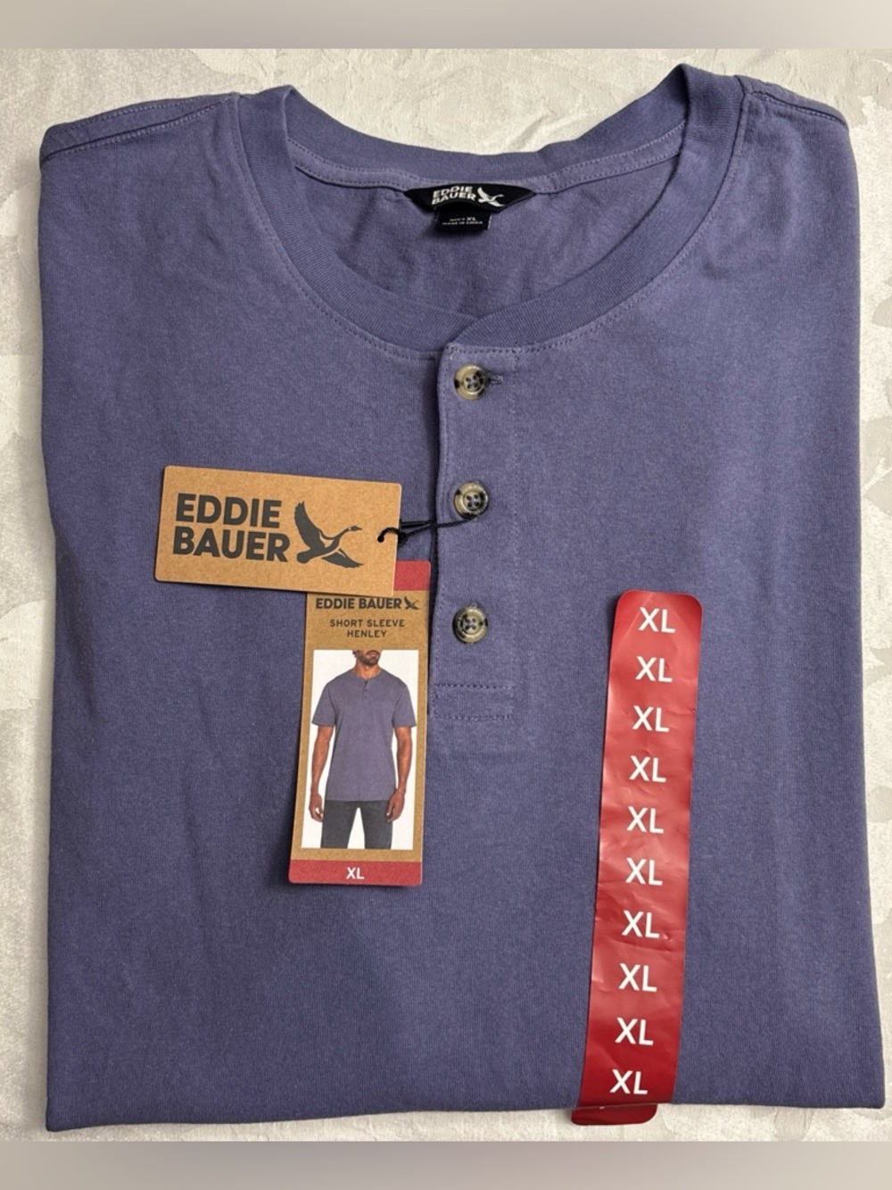 Eddie Bauer Men’s Short-Sleeve Henley Shirt Purple Size XL. 100% Cotton